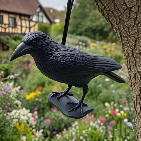 Realistic Crow Decoy Bird Deterrent For Garden Yard Outdoor Ornament Black Plastic Crow Model With Ground Stake Hunting Bait