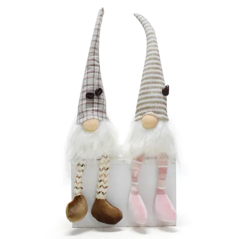 Coffee Gnome Decoration Plush Gnome Doll With Coffee Beans Striped Plaid Long Leg Sitting Figurine Coffee Bar Home Decor Ornaments