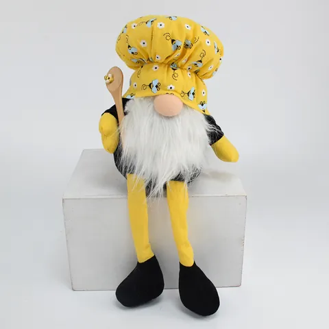 Bee Festival Gnome Chef Plush Doll Long Leg Faceless Elf Figurine With Spoon Honey Stirrer For Home Kitchen Decor Gift