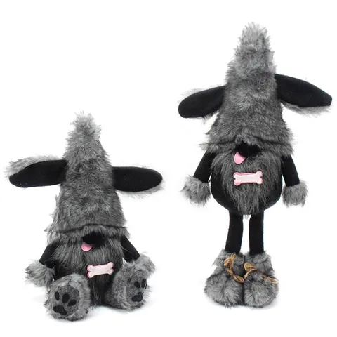 Grey Black Dog Theme Gnome Plush Doll Faceless Puppy Figurine Bone Ornament Cute Faux Fur Gnome For Home Desktop Office Decor