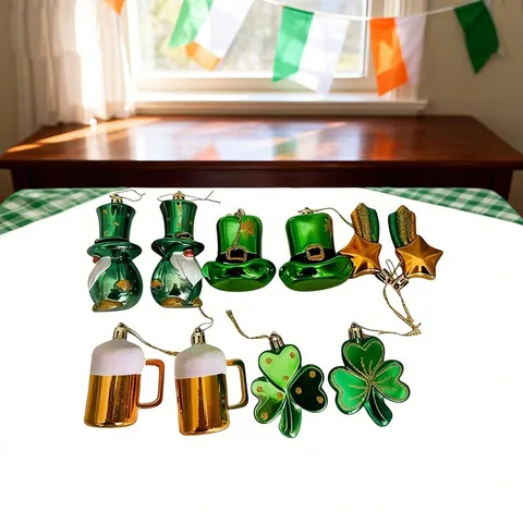 St. Patrick's Day Plastic Hanging Ornaments Shamrock Gnome Beer Mug Hat Star Green Gold Irish Festival Party Home Decorations