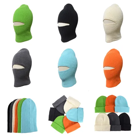 Solid Color Cotton Knitted Balaclava One Hole Windproof Thermal Ski Mask For Outdoor Cycling Winter Sports Unisex Face Cover