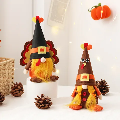 Cute Turkey Gnome Plush Doll Thanksgiving Halloween Decoration Harvest Faceless Old Man Ornament For Home Party Desktop
