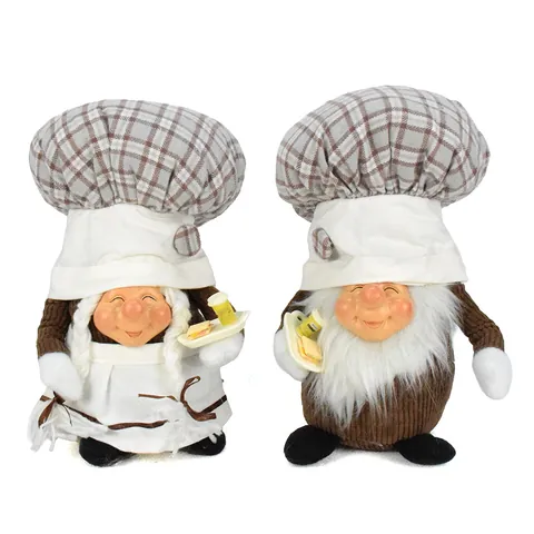 Handgemaakte Chef-Kabouter Ornamenten Schattige Polyester Geruite Hoed Dwerg Ornamenten Voor Keuken Huis Grijs Bruin Kabouter Pluche