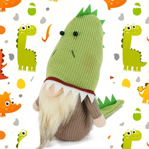 Bambola senza Volto Gnomo Dinosauro Verde Fatta a Mano Statuetta Rudolph Peluche Ornamento per la Casa Minimalista Animale Decorazione