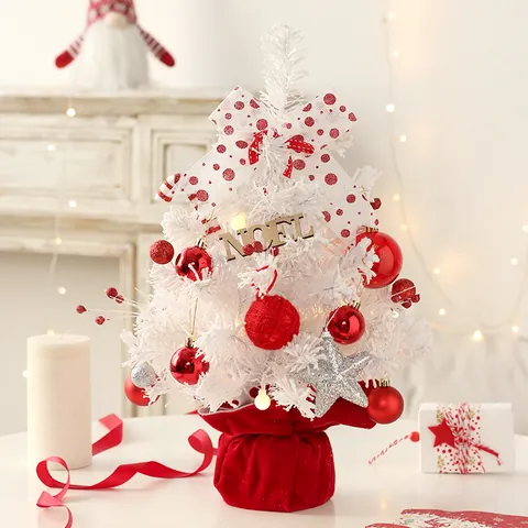 Red And White Rotating Christmas Music Box Mini Tree Flocked Desktop Ornament With Noel Sign Bows For Holiday Home Decor