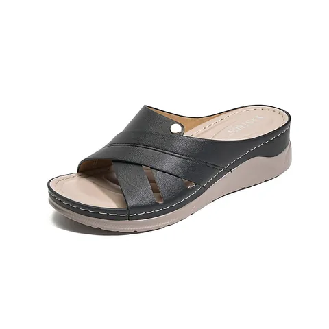 Sandales Compensées Femmes Brides Croisées Surpiqûres Contrastées Été Plateforme Chaussures de Plage Confortable