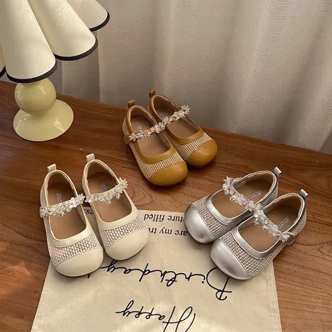 Toddler Girls Mary Jane Shoes Mesh Princess Flats Rhinestone Crystal Buckle Soft Sole Breathable Daily Party Shoes