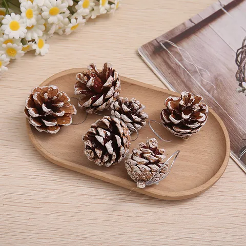 Natural Pine Cone Christmas Ornaments Gold Silver Coated Pinecones For Christmas Tree Decor Home Party Hanging Ornaments