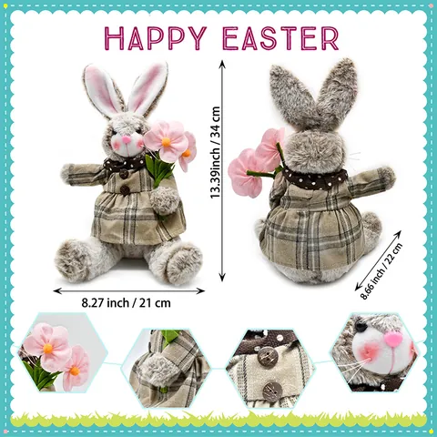 Osterhasen Plüschpuppen Paar Für Heimdekoration Frühlingshase Mit Karierten Outfits Für Osterfest Party Geschenke