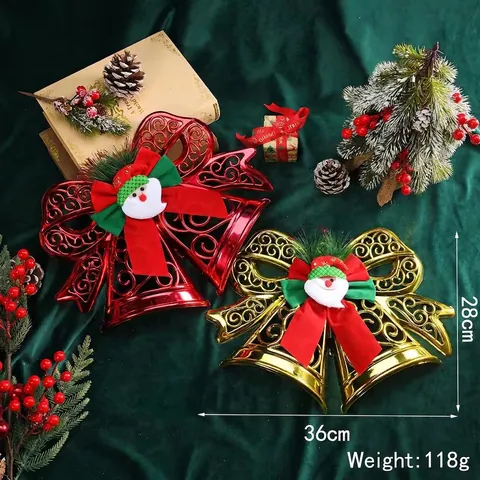 Ornamento Natalizio da Appendere con Babbo Natale e Fiocco Doppia Campana Cava Decorazione per Albero Finestra Negozio Casa