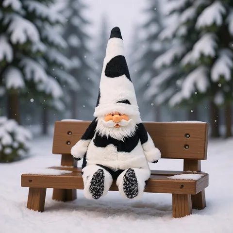 Nordic Cow Print Gnome Plush Doll With Resin Face Decorative Pointed Hat Cow Pattern Ornament For Home Christmas Gift