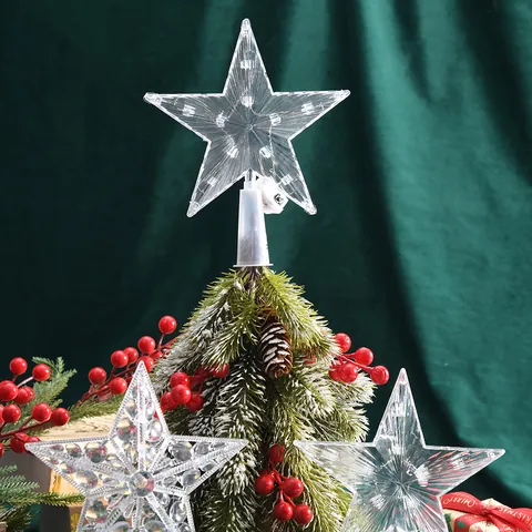 LED Weihnachtsbaumspitze Stern Licht Transparente Kunststoff Lampe Batteriebetrieben Warme Beleuchtung Festliche Haus Dekoration