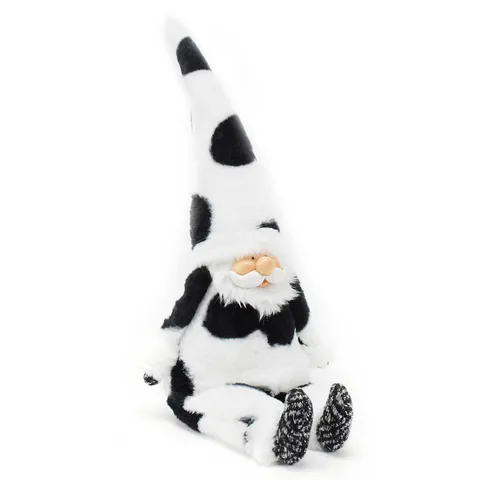 Nordic Cow Print Gnome Plush Doll With Resin Face Decorative Pointed Hat Cow Pattern Ornament For Home Christmas Gift