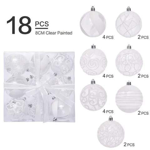 Bolas de Navidad Transparentes Pintadas en Blanco PET Plástico Adornos para Árbol de Navidad para Decoración de Fiestas Hogar