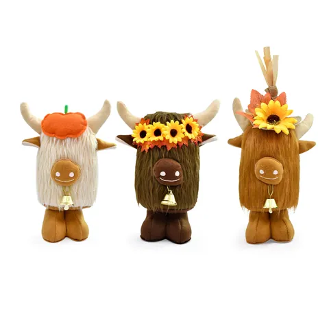 Harvest Festival Highland Cow Plush Ornament Sunflower Pumpkin Thanksgiving Decor Handmade Fabric Cow Doll Home Accessory