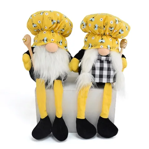Bee Festival Gnome Chef Plush Doll Long Leg Faceless Elf Figurine With Spoon Honey Stirrer For Home Kitchen Decor Gift