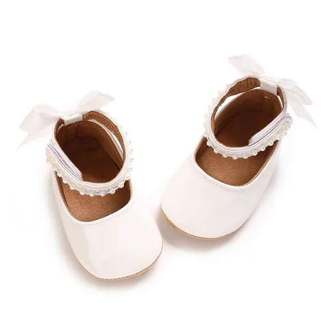 Infant Baby Girl Princess Shoes Soft Sole 0-12 Months Toddler First Walkers Patent Leather Bow Pearl Ankle Strap Party Shoes