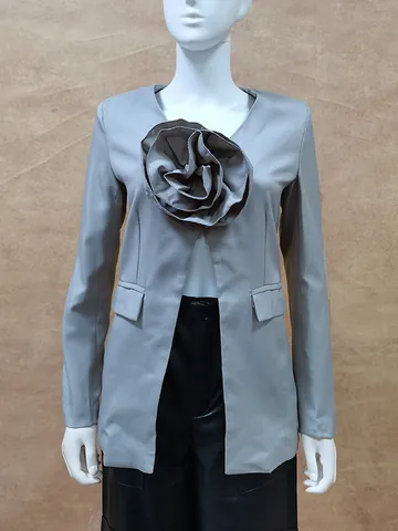 Blazer da Donna Irregolare Floreale Con Decorazione Floreale 3D Taglio Aderente Stile Streetwear Scollo a V a Maniche Lunghe