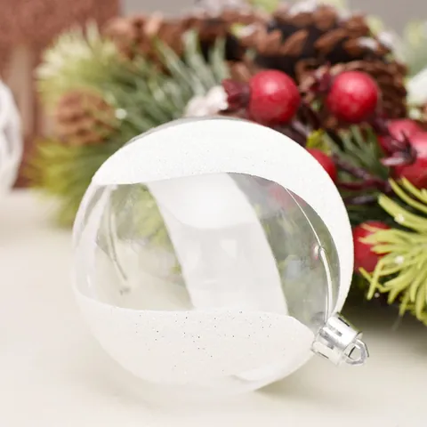 Bolas de Navidad Transparentes Pintadas en Blanco PET Plástico Adornos para Árbol de Navidad para Decoración de Fiestas Hogar