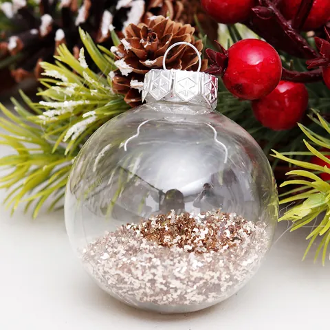 Bolas de Navidad Oro Plata Transparentes Plástico con Purpurina y Lentejuelas Adornos Colgantes para Árbol de Navidad Fiesta