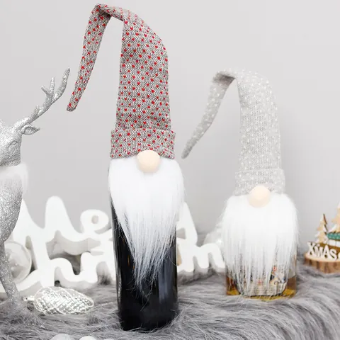 Christmas Wine Bottle Cover Gnome Faceless Doll Knitted Wine Bag Xmas Party Dining Table Home Decorative Ornament SYFA34