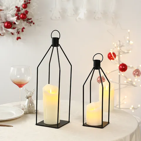 Minimalist Black Iron Candle Holder Set With LED Candles Geometric Decorative Lantern For Home Garden Wedding Christmas