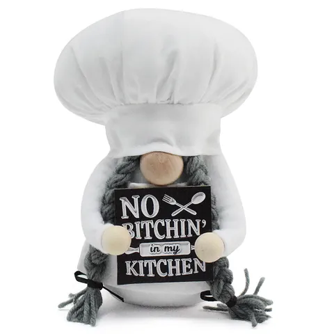 Nordic White Chef Gnome Doll Handmade Faceless Plush Ornament With Wood Sign Kitchen Decoration For Home Counter Decor