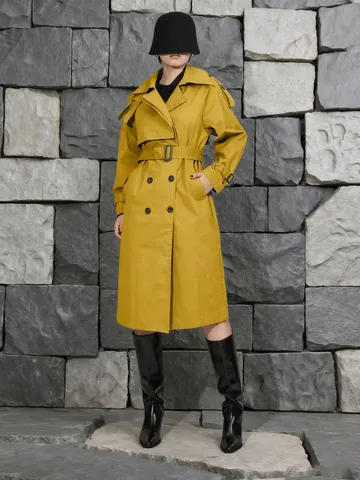 Women French Elegant Double Breasted Trench Coat Mid-Length British Style Slim Waist Cotton Blend Windbreaker Overcoat With Belt