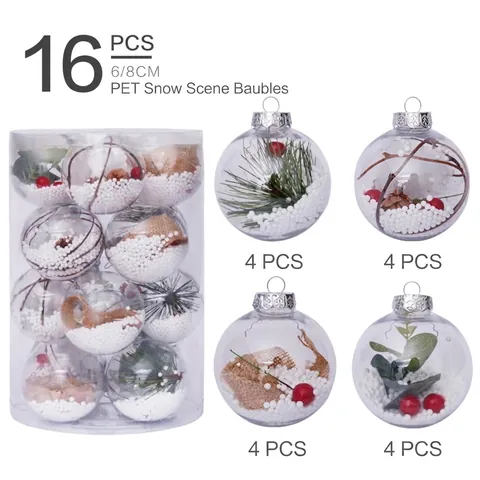 Juego de Bolas de Navidad Transparentes Adornos Colgantes de PET Con Piñas y Bayas para Decoración de Árbol de Navidad y Fiesta