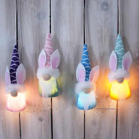 Easter Gnome Hanging Decoration With LED Lights Rabbit Ears Faceless Doll Plush Tomte Ornaments For Home Holiday Party Decor