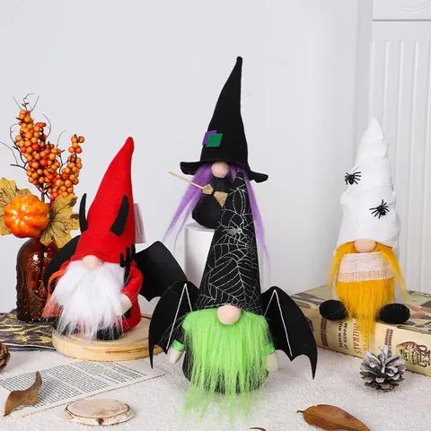Lindos Gnomos de Peluche sin Rostro de Halloween Adornos Bruja Murciélago Momia Araña Elementos Decoraciones de Mesa Fiesta de Halloween Casa