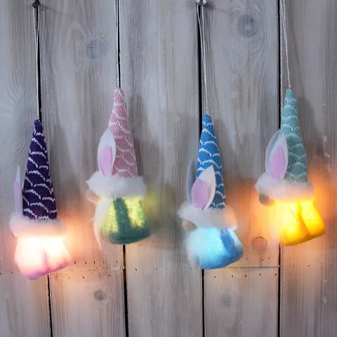 Easter Gnome Hanging Decoration With LED Lights Rabbit Ears Faceless Doll Plush Tomte Ornaments For Home Holiday Party Decor