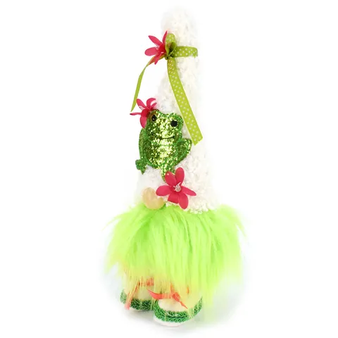 Handcrafted Frog Gnome Easter Decoration Spring Plush Doll Faceless Gnome Ornament Sequin Polka Dot Ribbon Dwarf Doll