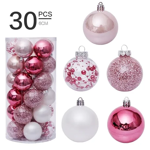Pink Transparent Christmas Ball Set Shatterproof Christmas Tree Hanging Ornaments For Home Holiday Party Decoration Plastic