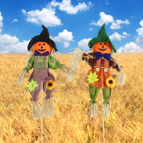 Halloween Decoration Scarecrow Pumpkin Head Witch Hat Straw Doll Ornaments For Bar Haunted House Yard Party Prop