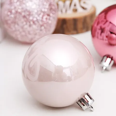 Pink Transparent Christmas Ball Set Shatterproof Christmas Tree Hanging Ornaments For Home Holiday Party Decoration Plastic