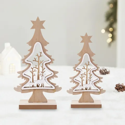 Wooden Merry Christmas Sign Pendant Reindeer Snowman Tabletop Ornament Nordic Style Festive Scene Layout Hanging Decoration For Mall Hotel Home Party