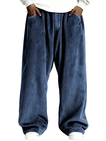 Hommes Rétro Velours Côtelé Bas Vintage Style Japonais Jambe Large Droite Mélange Coton Décontracté Bas Vêtements Homme