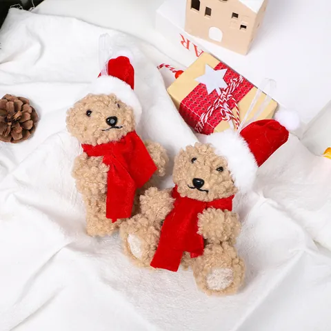 Christmas Plush Foam Bear Ornaments Cute Teddy Bear With Red Scarf Hat For Christmas Tree Hanging Tabletop Decoration Party Gift