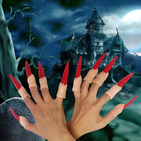 Halloween Scary Long Fingernail Claws Costume Props Witch Demon Finger Covers Masquerade Party Decoration Accessory For Adults