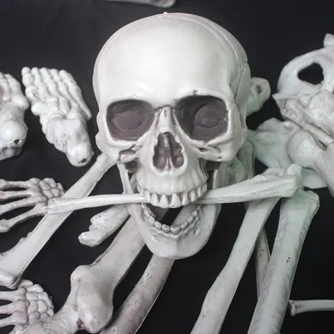 Halloween Haunted House Scary Human Skeleton Bones Simulated Skull Body Bone Bag For Bar Secret Room Party Escape Decor