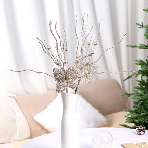 Púa de Bayas con Lazo de Navidad Brillante Accesorio de Ramo de Flores Artificiales DIY Para Decoración de Árbol de Navidad Adorno Festivo
