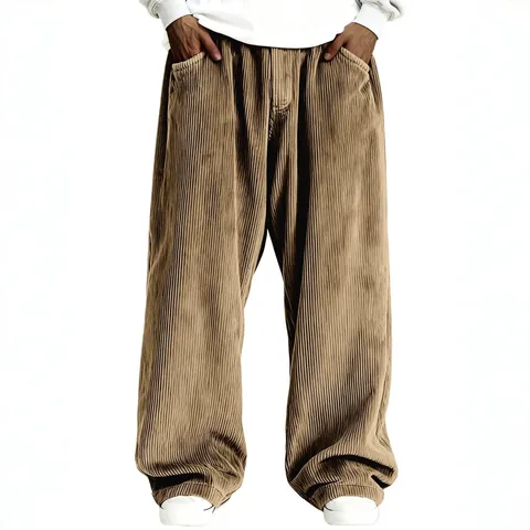 Men Retro Corduroy Wide Leg Straight Pants Vintage Streetwear Solid Color Autumn Winter Casual Trousers For Men