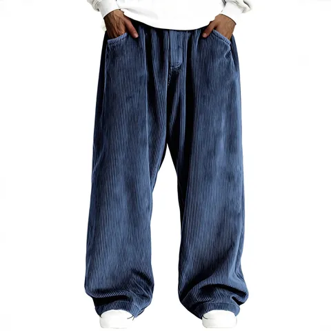 Men Retro Corduroy Wide Leg Straight Pants Vintage Streetwear Solid Color Autumn Winter Casual Trousers For Men
