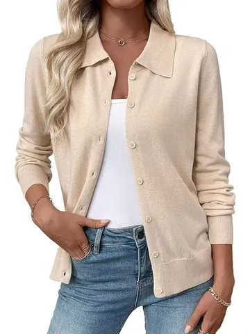 Women's Slim Fit Viscose Knit Cardigan Lapel Collar Long Sleeve Button Down Solid Color Sweater Jacket Casual Tops Outwear