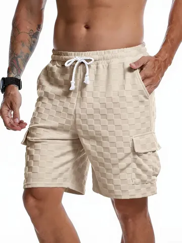 Men Checkerboard Jacquard Cargo Shorts Casual Streetwear Elastic Waist Drawstring Summer Vacation Pockets Outdoor Shorts