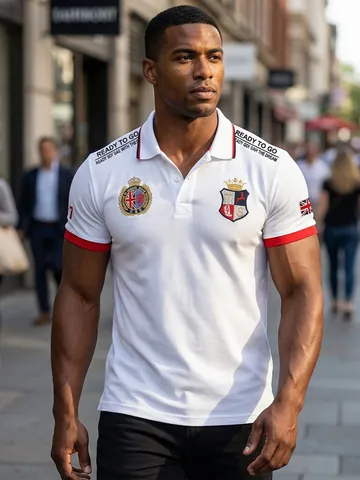Men's British Royal Style Short Sleeve Polo Shirt 100% Cotton Embroidered Badge Casual Sport Top White Large Size