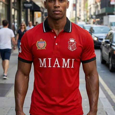 Polo da Uomo Sportiva Casual in Cotone Miami Manica Corta Stile Urbano Taglie Forti Top con Grafica Ricamata