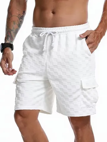 Men Checkerboard Jacquard Cargo Shorts Casual Streetwear Elastic Waist Drawstring Summer Vacation Pockets Outdoor Shorts